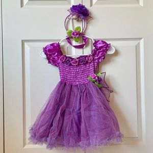 Purple flower fairy Halloween costume girls size 4-6x, dress, headband, choker